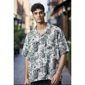 Original Island Sport Shirt Mens M Hawaiian Floral Button up‎ Hula Girls P2P 23